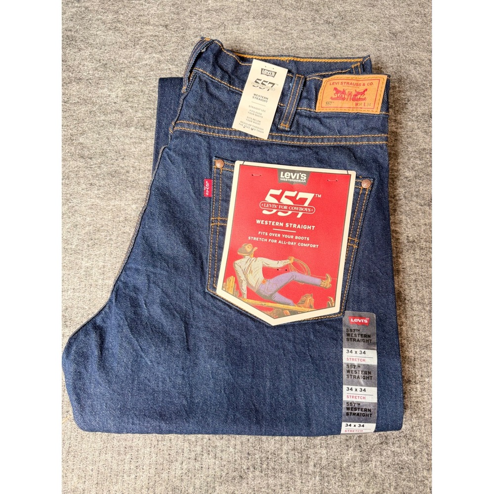 Levis 557 Western Straight Jeans Mens 34x34 Dark Wash Stretch Denim Cowboy Cut